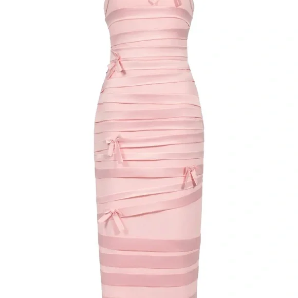 Gayu Sleeveless Bow Wrinkles Midi Dress NWT - Picture 2 of 5